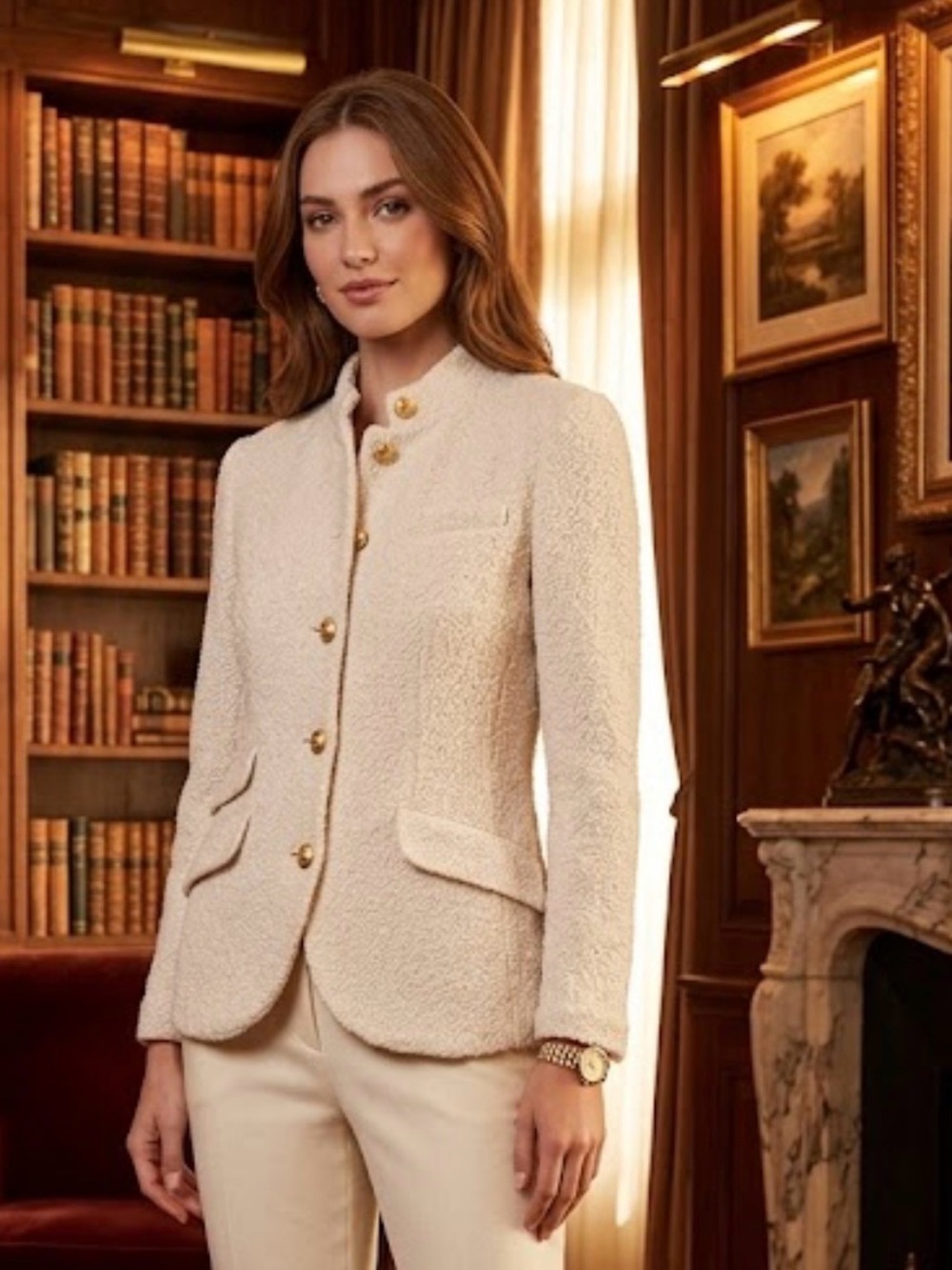 rag & bone Cream Bouclé Button-Front Blazer